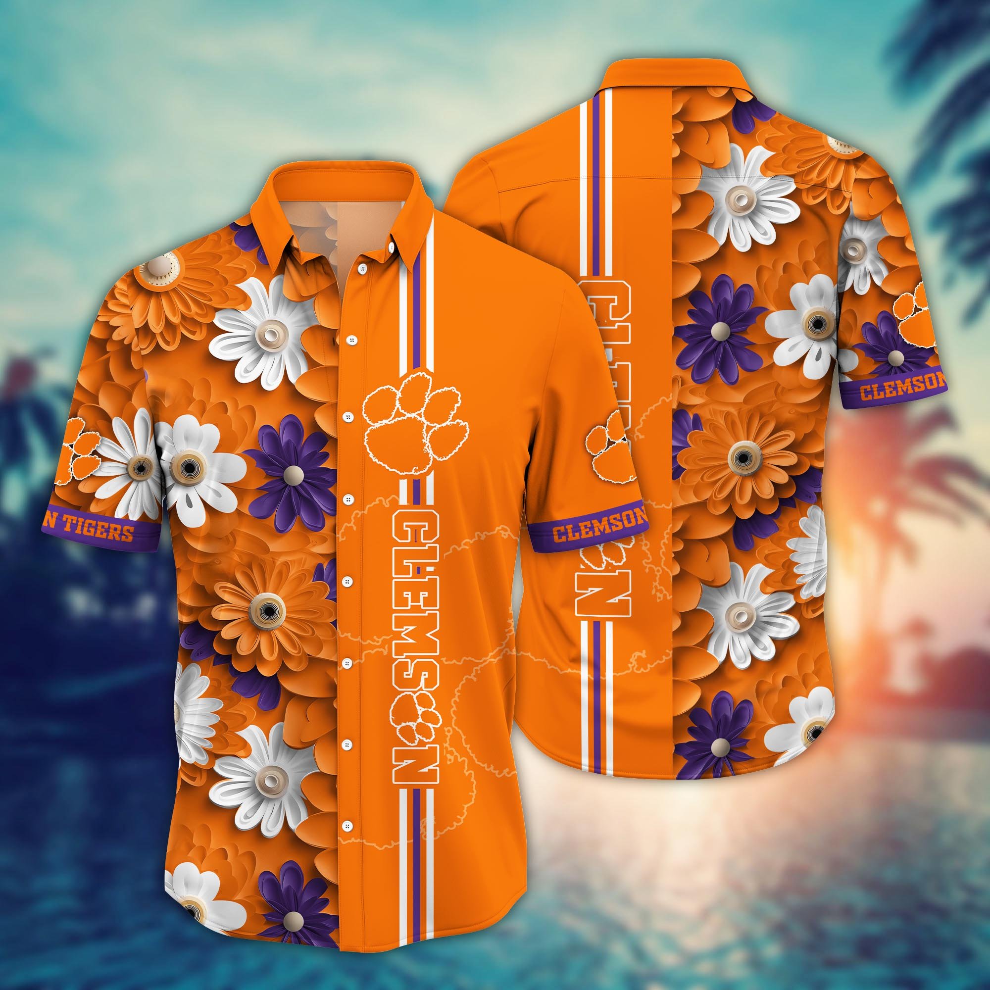 Clemson Tigers Flower Hawaii Shirt And Tshirt For Fans, Summer Football Shirts NA49574